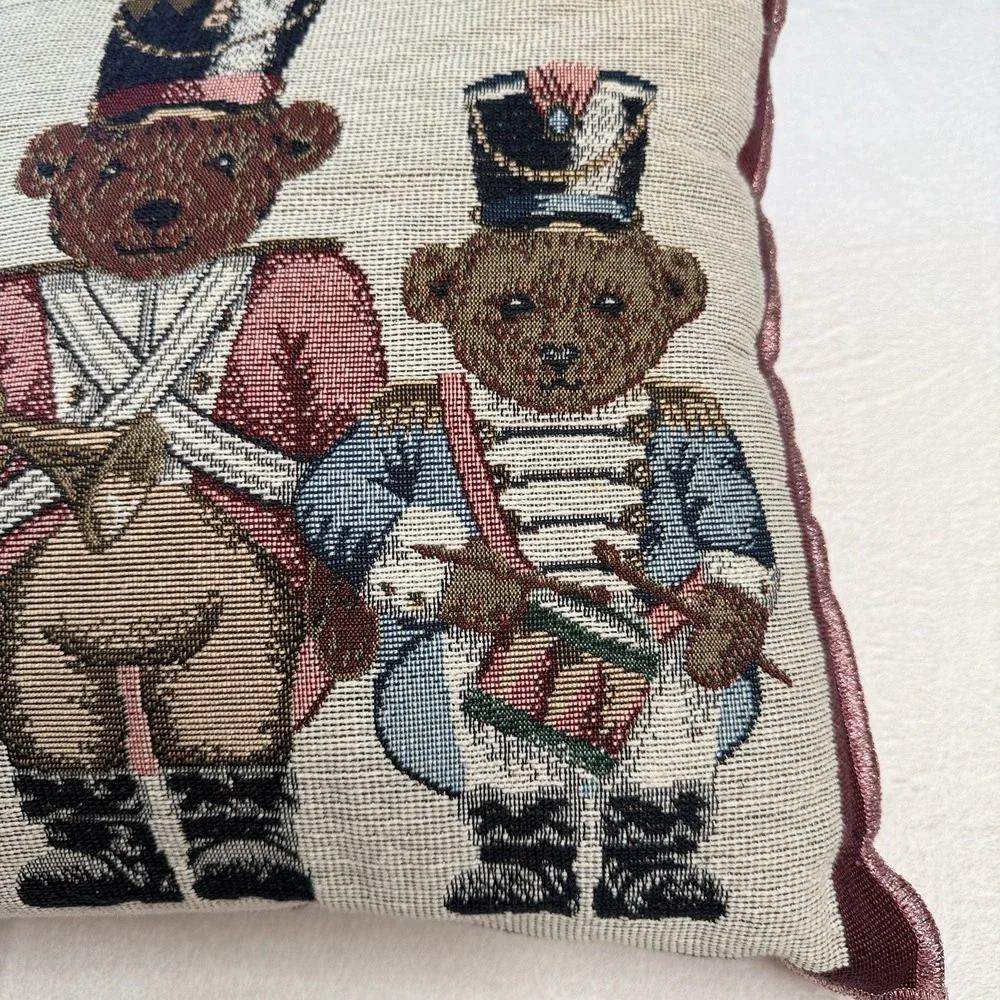 Christmas Teddy Bear Nutcracker Needlepoint Throw Pillow 16x16 Holiday Decor